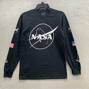Neon Riot Men’s Size S Shirt Black NASA 1981 Graphic Rocket Flag Long Sleeve
